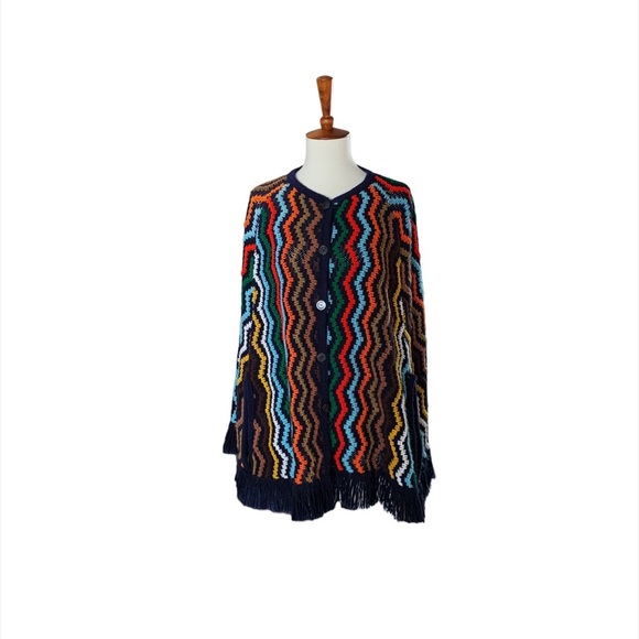 Vintage Rainbow Stripe‎ Crochet Cape Size S/M
